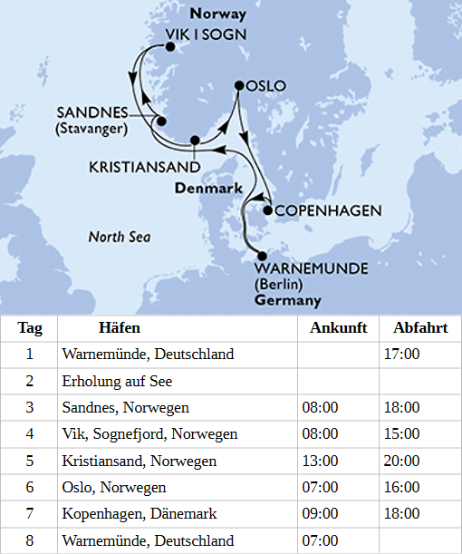 Norwegen ab/bis Warnem&uuml;nde, MSC Splendida vom 23.07.2028 bis 30.07.2028