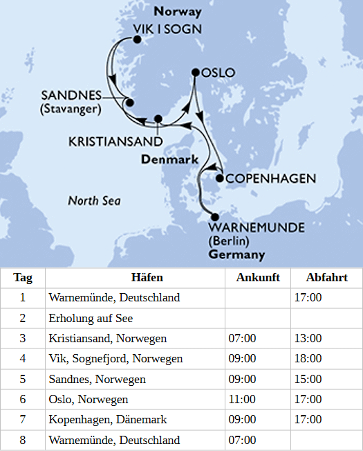 Norwegen ab/bis Warnem&uuml;nde, MSC Splendida vom 25.06.2028 bis 02.07.2028