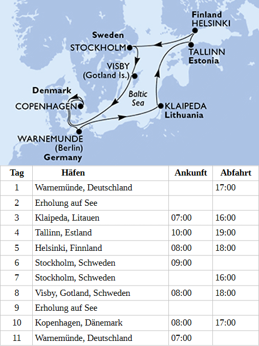 Ostsee ab/bis Warnem&uuml;nde, MSC Splendida vom 10.09.2028 bis 20.09.2028