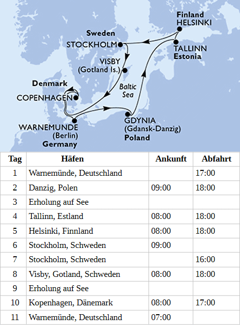 Ostsee ab/bis Warnem&uuml;nde, MSC Splendida vom 20.09.2028 bis 30.09.2028