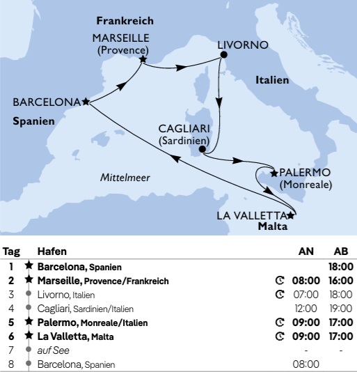 Mittelmeer ab Barcelona, MSC Splendida von November 2026 bis April 2026