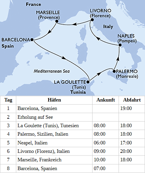 Mittelmeer ab Barcelona, MSC Virtuosa vom 20.04.2027 bis 09.11.2027