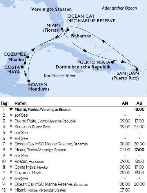 MSC World America von November 2026 bis M&auml;rz 2027, Kreuzfahrt MSC World America ab/bis Miami