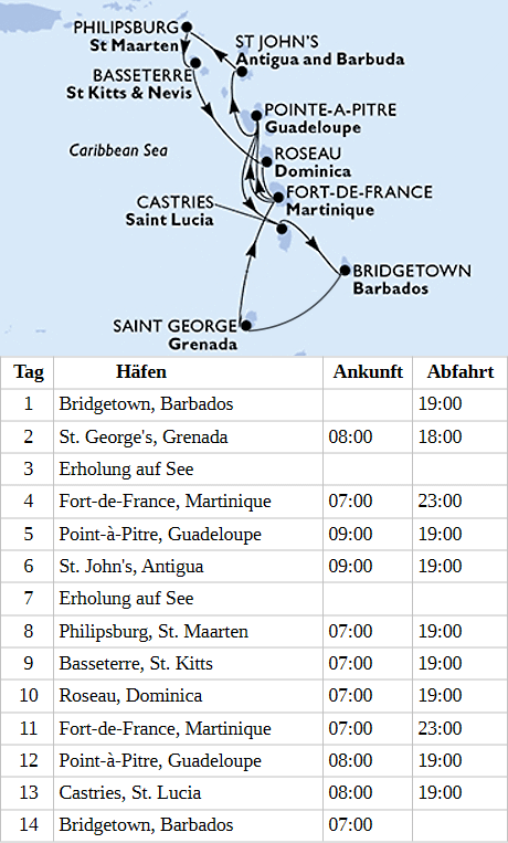 MSC World Europa vom 02.12.2026 bis 15.12.2026, MSC World Europa - Karibik und Antillen ab Bridgetown