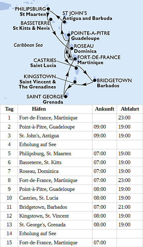 MSC World Europa vom 05.12.2026 bis 19.12.2026, MSC World Europa - Karibik und Antillen ab Fort-de-France