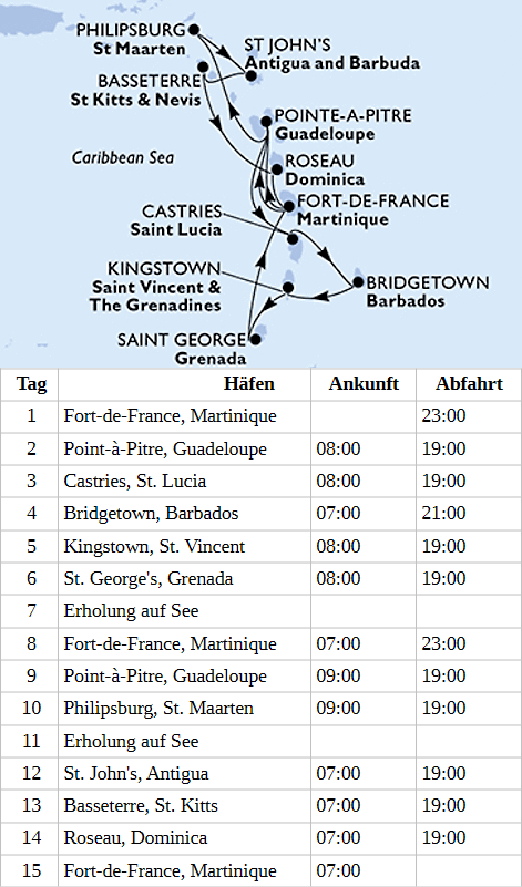 MSC World Europa vom 12.12.2026 bis 26.12.2026, MSC World Europa - Karibik und Antillen ab Fort-de-France