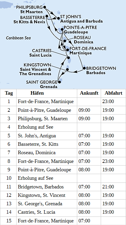 MSC World Europa vom 19.12.2026 bis 02.01.2027, MSC World Europa - Karibik und Antillen ab Fort-de-France