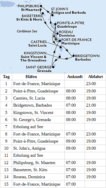MSC World Europa vom 20.02.2027 bis 06.03.2027, MSC World Europa - Karibik und Antillen ab Fort-de-France
