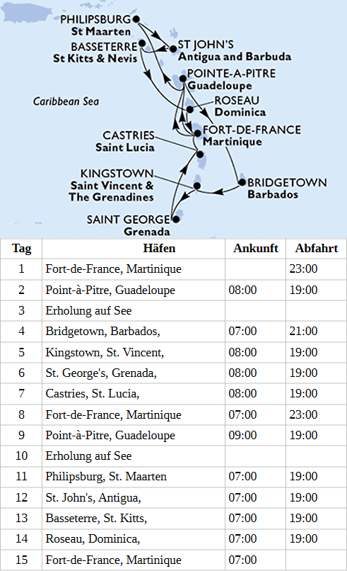 MSC World Europa vom 26.12.2026 bis 09.01.2027, MSC World Europa - Karibik und Antillen ab Fort-de-France
