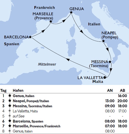 Mittelmeer ab Genua, MSC World Europa von April bis Oktober 2026