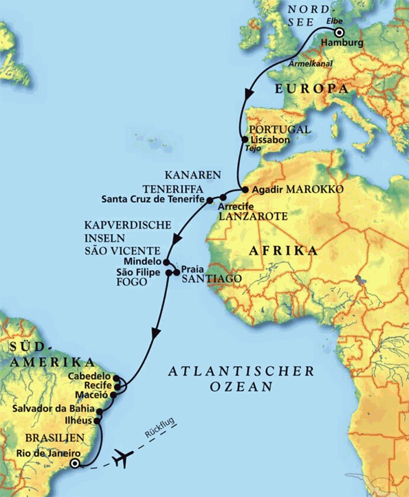 Von Hamburg bis nach Rio de Janeiro, Kreuzfahrt MS Amadea 05.12.2026 - 02.01.2027