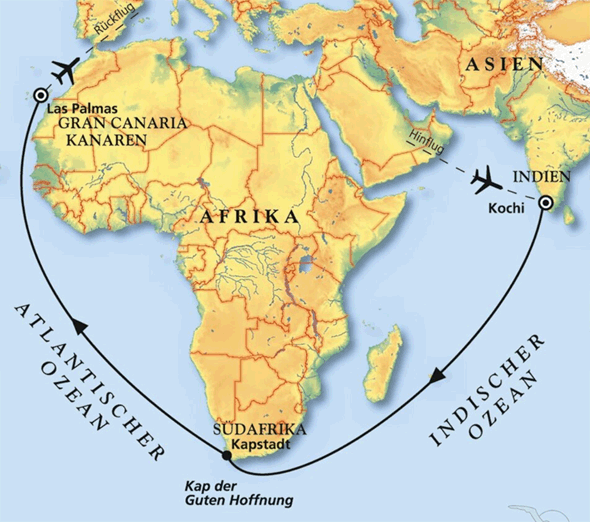 Von Indien nach Las Palmas, Kreuzfahrt MS Amadea 20.04.2026 bis 16.05.2026