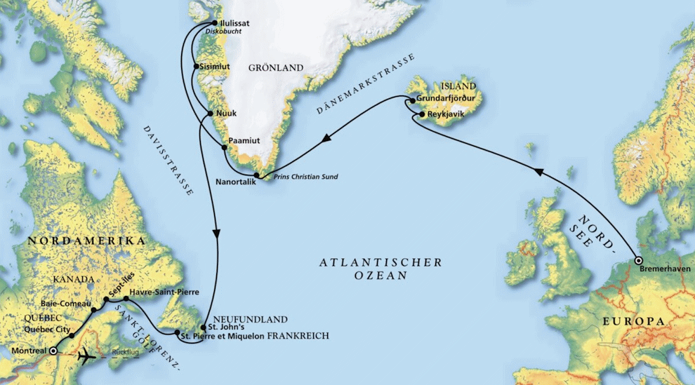 Von Bremerhaven bis Montreal mit Gr&ouml;nland, MS Amadea 23.08.2027 - 17.09.2027