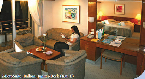 MS Amadea 2-Bett-Suite mit Balkon, Jupiter-Deck (Kategorie U)