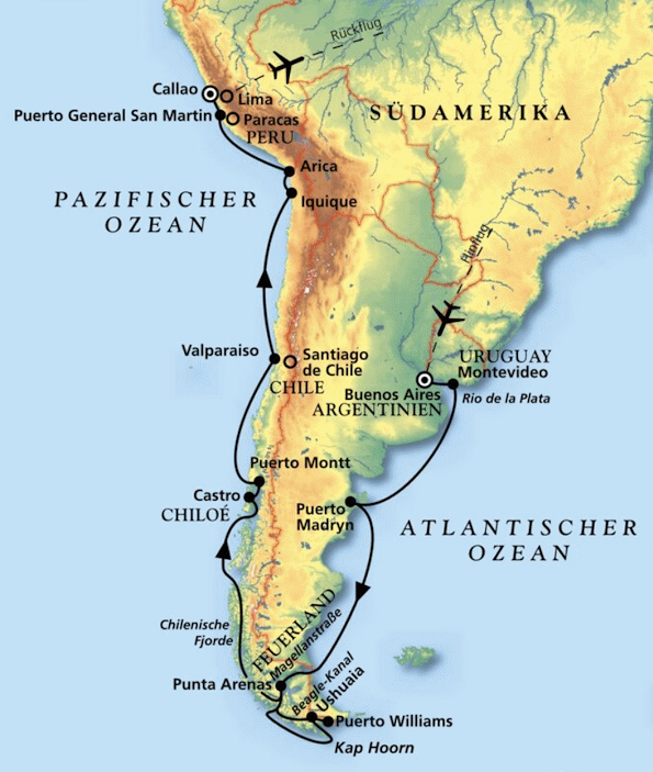 MS Amera - Einmal ums Kap Hoorn mit MS Amera, Kreuzfahrt MS Amera 12.01.2028 bis 06.02.2028