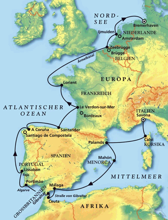 MS Amera - Die große Pfingstreise rund um Westeuropa, Kreuzfahrt MS Amera 23.05.2026 - 09.06.2026
