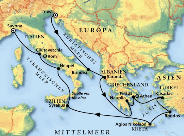 MS Amera - Sonnige Aussichten in Adria und &Auml;g&auml;is, Kreuzfahrt MS Amera 30.10.2027 bis 13.11.2027