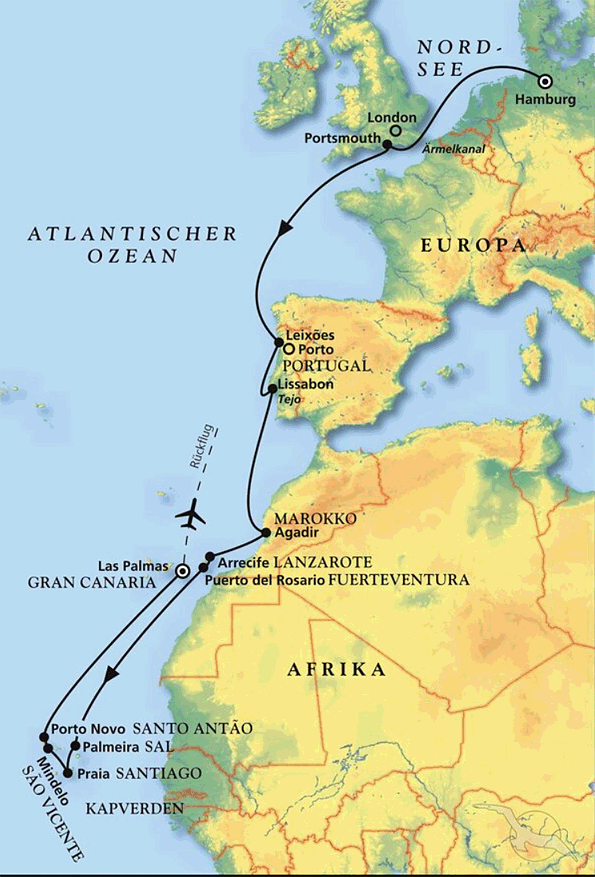 Atlantische Inselwelten im sonnigen S&uuml;den, Kreuzfahrt MS Amera 31.10.2026 - 19.11.2026