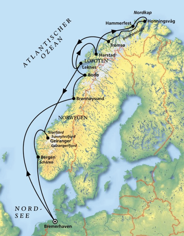 Norwegens K&uuml;stentr&auml;ume, Kreuzfahrt MS Artania 05.07.2027 bis 19.07.2027