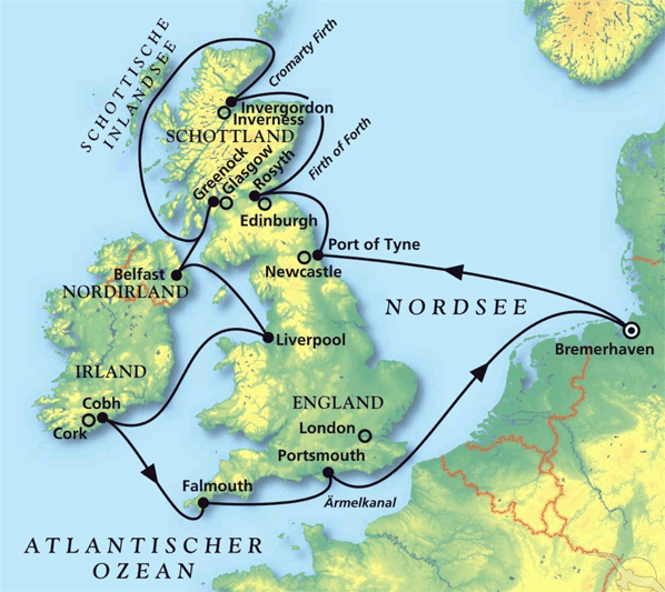 Rund um Großbritannien mit MS Artania, Kreuzfahrt MS Artania 06.10.2025 bis 19.10.2025