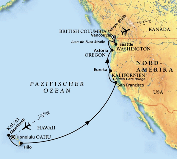 Hawaii und die Westk&uuml;ste Amerikas, Kreuzfahrt MS Artania 10.04.2028 bis 27.04.2028