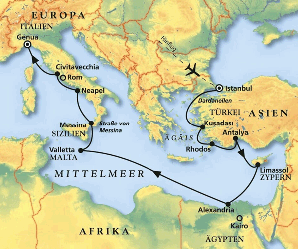 Schönheiten des Östlichen Mittelmeeres, Kreuzfahrt MS Artania 20.11.2025 bis 06.12.2025