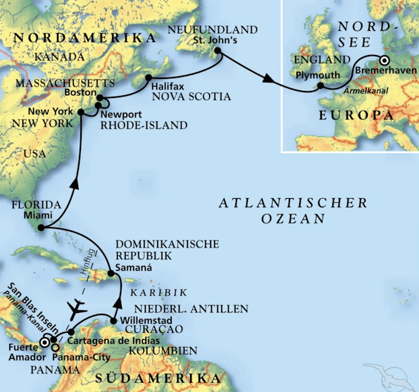 &Uuml;ber Pfingsten von Panama nach New York, Kreuzfahrt MS Artania 22.05.2028 bis 20.06.2028