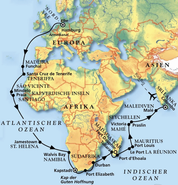 Rund um Afrika zu den Inseln des Indischen Ozeans, Kreuzfahrt MS Artania 23.12.2027 bis 16.02.2028