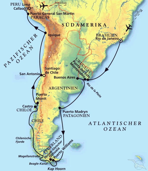 Kurs Feuerland, Kap Hoorn & Chiles Fjorde, Kreuzfahrt MS Artania 24.02.2026 bis 24.03.2026