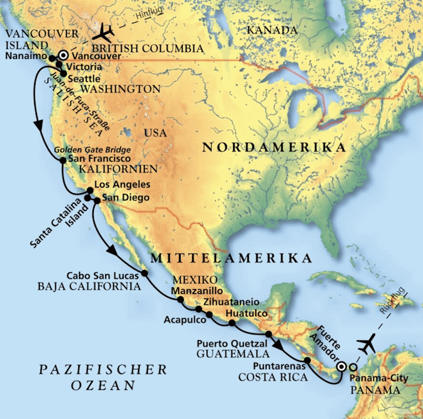 Kanadas Westen, Kalifornien und Lateinamerika, Kreuzfahrt MS Artania 27.04.2028 bis 22.05.2028