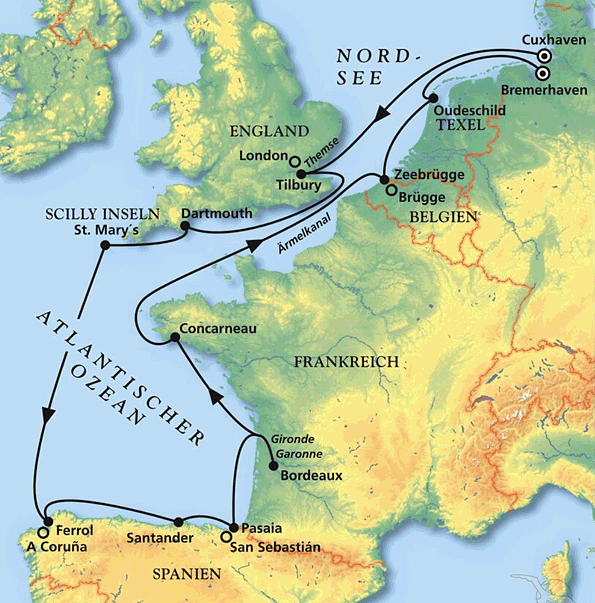 Westeuropas wunderbare Küsten, MS Deutschland 12.08.2026 bis 28.08.2026