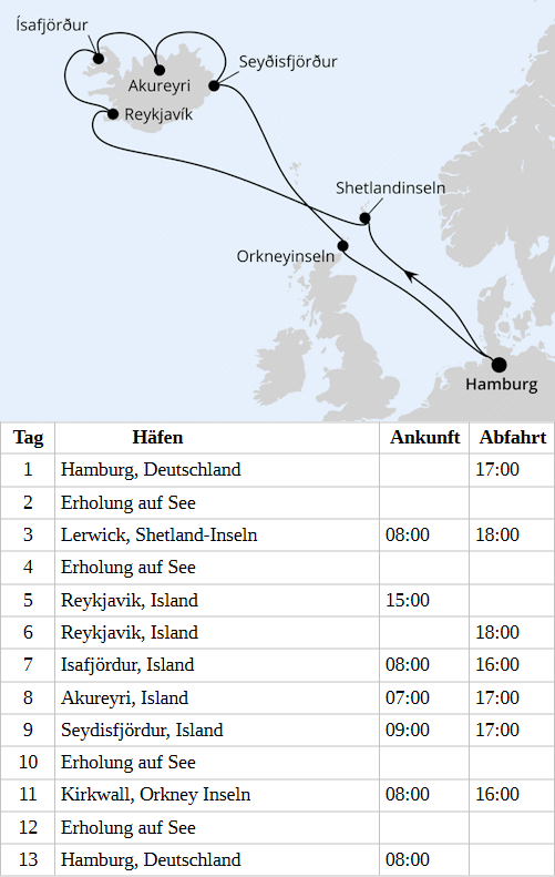 Island-Rundreise ab Hamburg, AIDAbella vom 16.07.2028 bis 28.07.2028