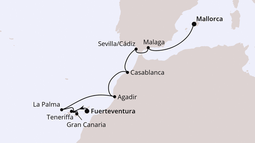 Kanaren, Marokko & Andalusien 1, AIDAbella vom 09.01.2026 bis 21.01.2026, AIDA