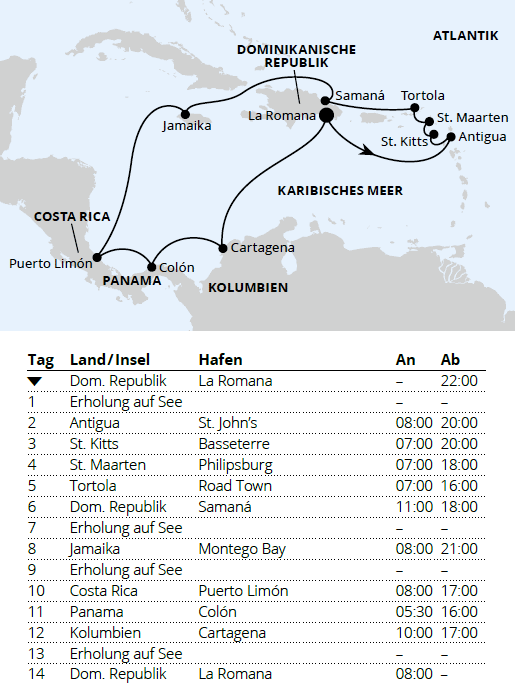 AIDAbella vom 05.02.2028 bis 19.02.2028, AIDA - Karibik & Mittelamerika ab Dominikanische Republik 1