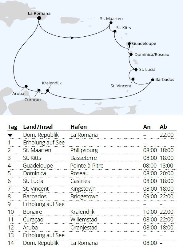 AIDAbella vom 22.01.2028 bis 05.02.2028, AIDA - Karibische Inseln ab Dominikanische Republik 1