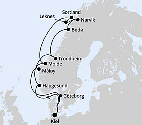 Norwegen mit Lofoten & Vesterålen ab Kiel, AIDAbella vom 27.06.2027 bis 11.07.2027