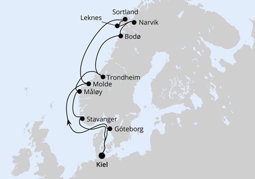 Norwegen mit Lofoten & Vesterålen ab Kiel, AIDAbella vom 30.05.2027 bis 13.06.2027