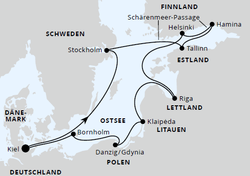 Sch&auml;reng&auml;rten der Ostsee ab Kiel, AIDAbella vom 18.05.2027 bis 30.05.2027