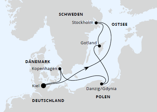 Schweden, Polen & Dänemark ab Kiel, AIDAbella vom 04.05.2025 bis 11.05.2025
