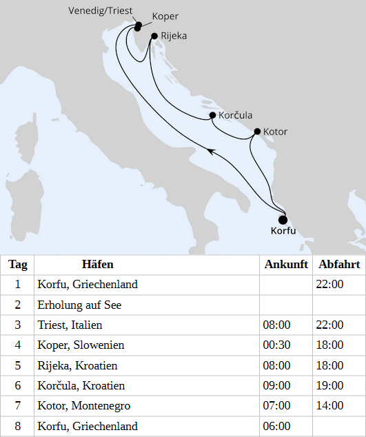 Adria ab Korfu 2, AIDAblu vom 15.07.2028 bis 22.07.2028