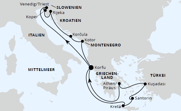 Adria & Griechenland ab Korfu 1, AIDAblu vom 03.07.2027 bis 17.07.2027