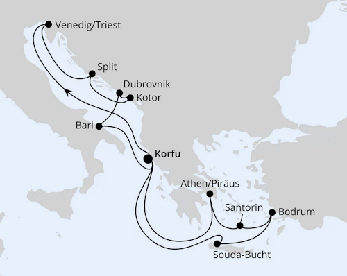 Adria & Griechenland ab Korfu 1, AIDAblu vom 11.07.2026 bis 25.07.2026