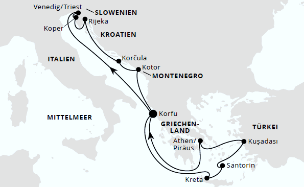 Adria & Griechenland ab Korfu 1, AIDAblu vom 14.08.2027 bis 28.08.2027