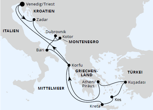 AIDAblu - AIDA Adria & Griechenland ab Triest 1, 28.04.2025, 18.08.2025 