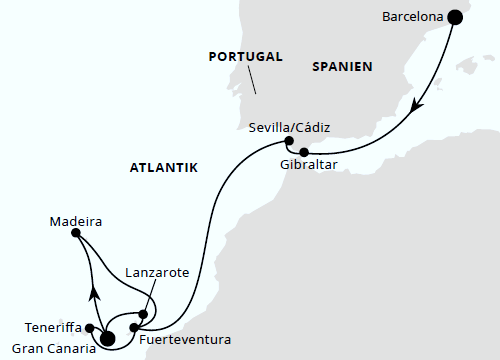 Andalusien, Madeira & Kanaren ab Barcelona 1, AIDAblu vom 01.11.2026 bis 15.11.2026