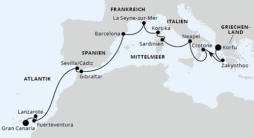 Griechenland, Andalusien & Kanaren ab Korfu 1, AIDAblu vom 24.10.2026 bis 08.11.2026