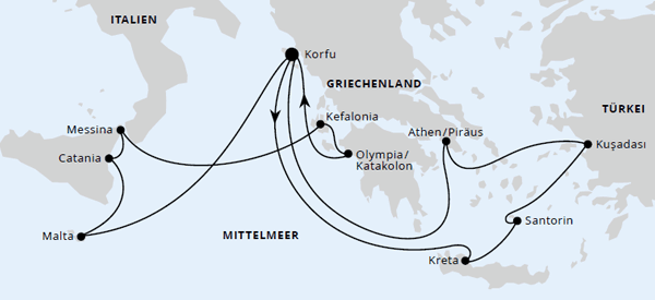 Griechenland & Mittelmeerinseln ab Korfu 1, AIDAblu vom 21.08.2027 bis 04.09.2027
