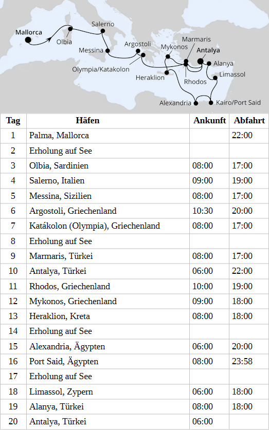 Gro&szlig;e Osterreise mit Griechenland & &Auml;gypten, AIDAblu vom 03.04.2028 bis 22.04.2028