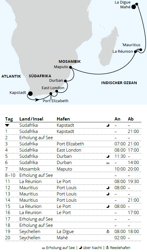 Seychellen, Mauritius & S&uuml;dafrika 1, AIDAblu vom 08.12.2027 bis 28.12.2027