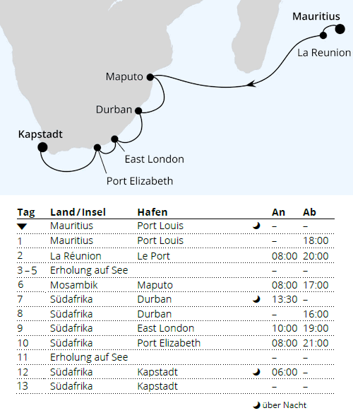 S&uuml;dafrika mit La Reunion & Mauritius 2, AIDAblu vom 16.02.2028 bis 29.02.2028